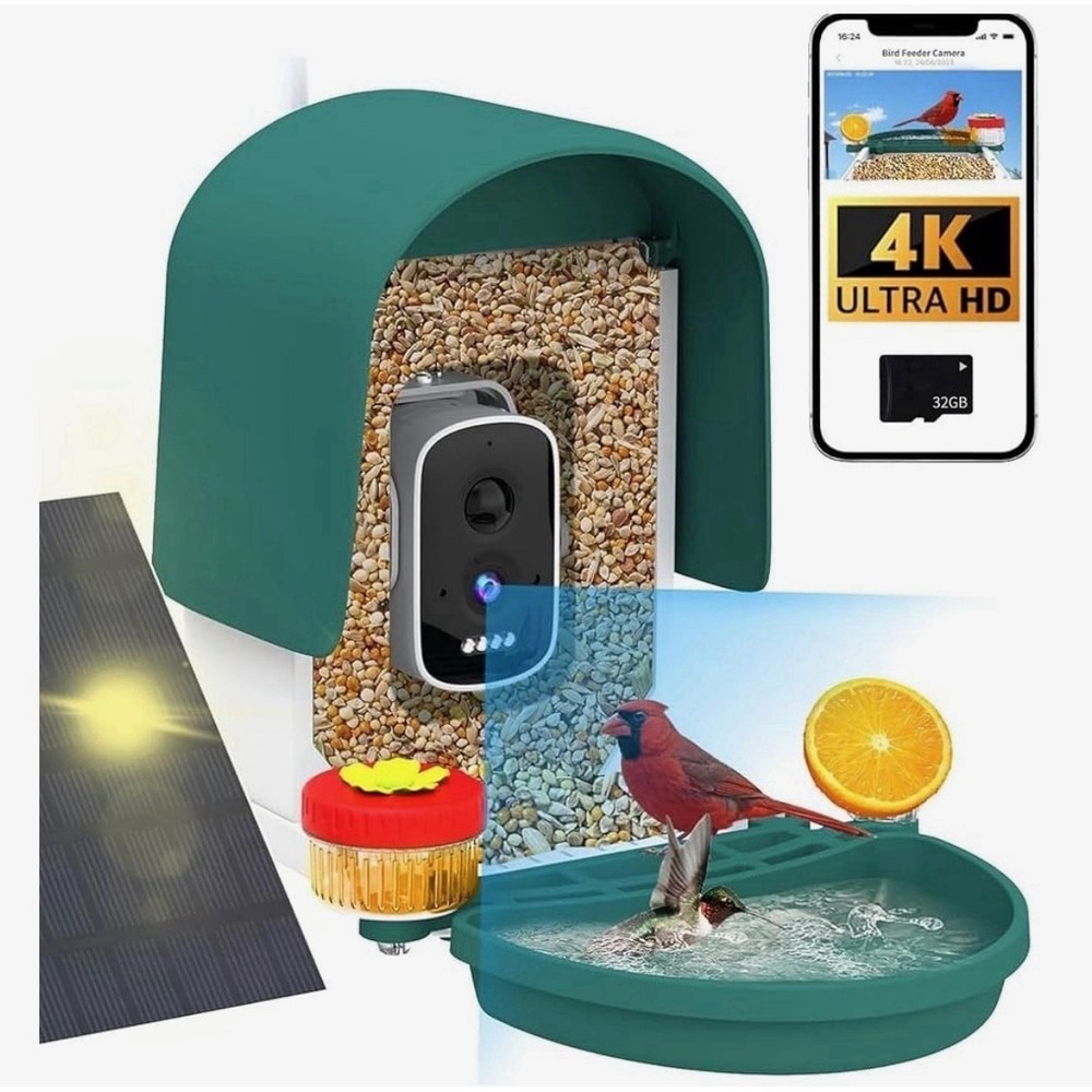 4K Smart Bird Feeder with Camera, Solar-Powered & Night Vision, 32GB SD Card